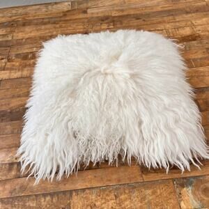 Cynthia Rowley Mongolian Tibetan Real Lamb Fur Decorative Pillow White